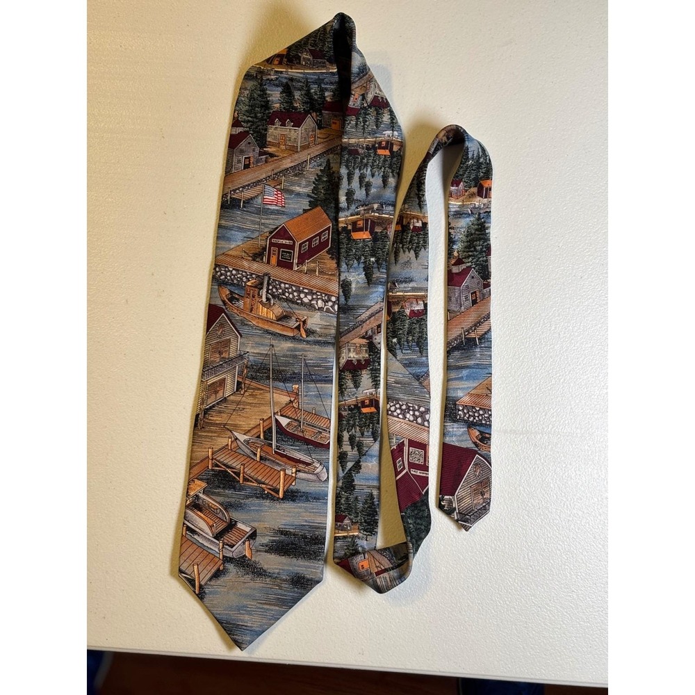 Vintage Americana Series Village Dock Circa 1950s‎ MBP Silk Nautical Tie Necktie